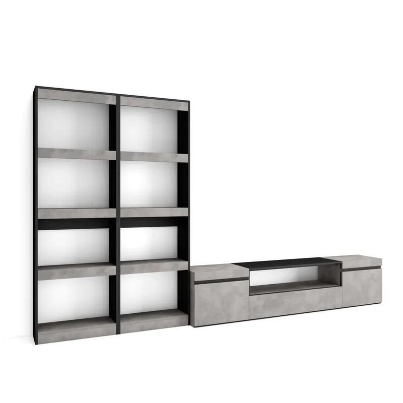 Muebles de Salón para TV, Conjunto de muebles comedor, 320x35x186cm, Para TV hasta 80", Mueble Televisión, Estilo Moderno, Cemento