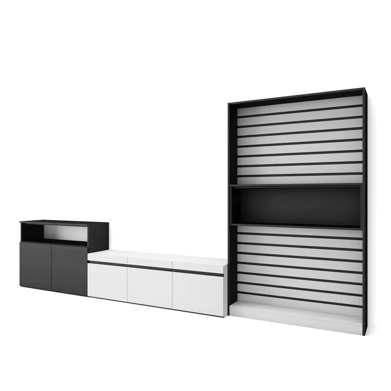 Muebles de Salón para TV, Conjunto de muebles comedor, 360x35x186cm, Para TV hasta 65", Mueble Televisión, Estilo Moderno, Blanco y negro