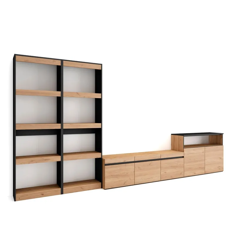 Muebles de Salón para TV, Conjunto de muebles comedor, 370x35x186cm, Para TV hasta 65", Mueble Televisión, Estilo Moderno, Cemento