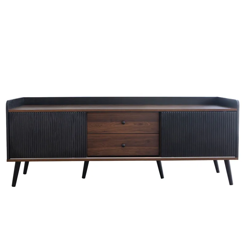 Mueble TV 160 cm - Con 2 cajones, 2 puertas correderas, diseño elegante - Negro