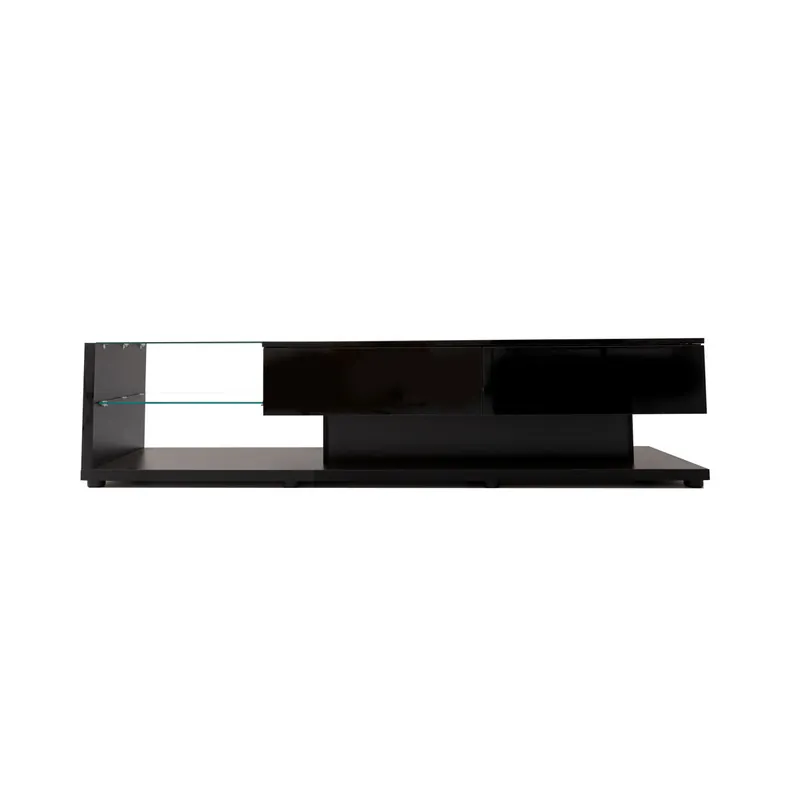 Mueble TV 170 cm - Panel brillante, particiones de vidrio, iluminación LED variable - Blanco