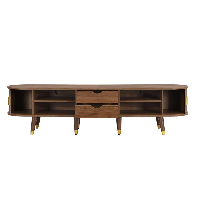 Mueble TV bajo - con puertas correderas, soporte TV, diseño único - Madera