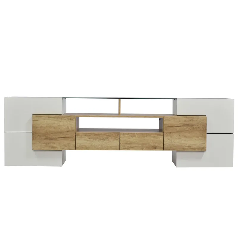 Mueble TV de madera de 2m con 2 cajones y 2 estantes abiertos - Blanco