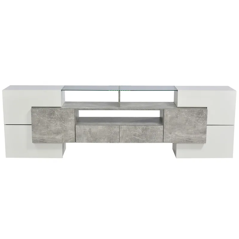 Mueble TV de madera de 2m con 2 cajones y 2 estantes abiertos - Blanco y Negro