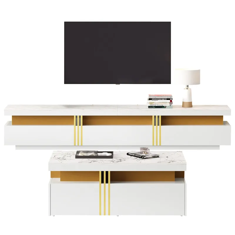 Conjunto de mueble TV blanco - Mesa de centro + mueble TV - Multifuncional