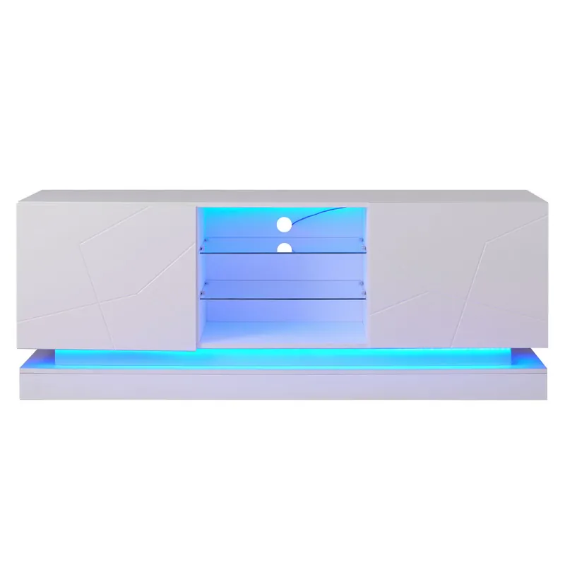 Mueble para TV moderno con LED de colores - apto para TV de 70" - 2 puertas y 3 estantes - Blanco
