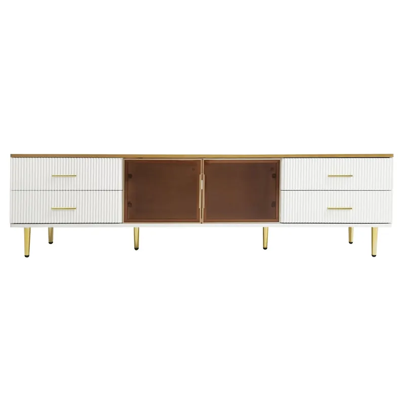 Mueble TV escandinavo 170 cm con LED - 4 cajones - chapa de mármol - Blanco