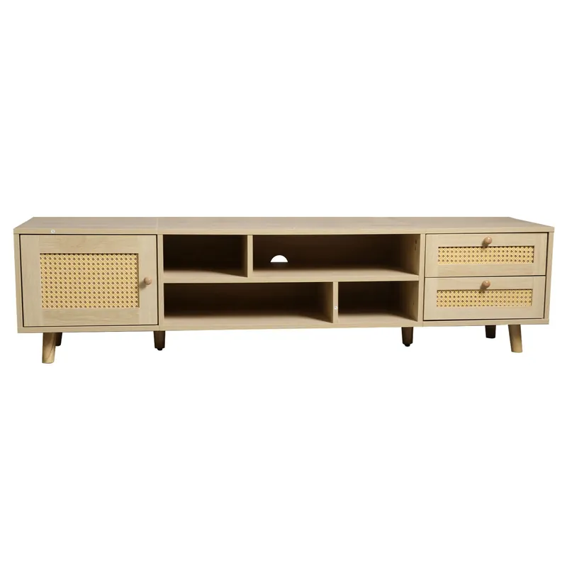 Mueble TV 160cm - 1 puerta, 2 cajones y 4 compartimentos - Natural
