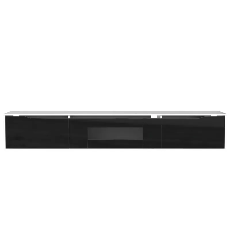 Mueble TV de 180 cm con luz LED que cambia de color - 3 compartimentos grandes - Negro
