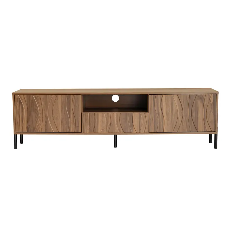 Mueble TV 160x35 cm - Bajo, 3 puertas, muebles de salón - Natural