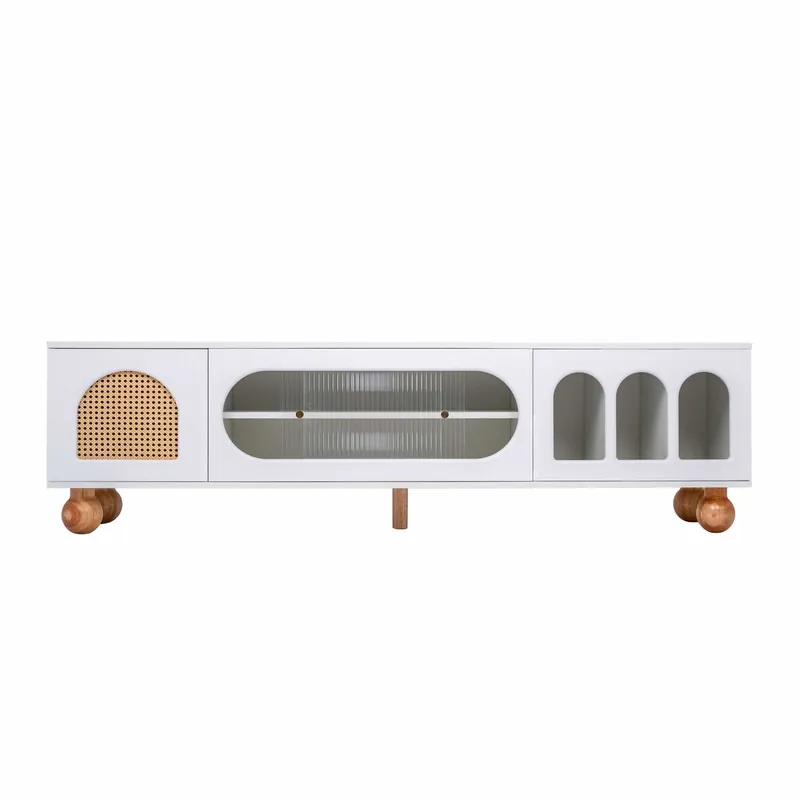 Mueble TV 170cm - 2 puertas - 3 zonas arqueadas abiertas - Blanco