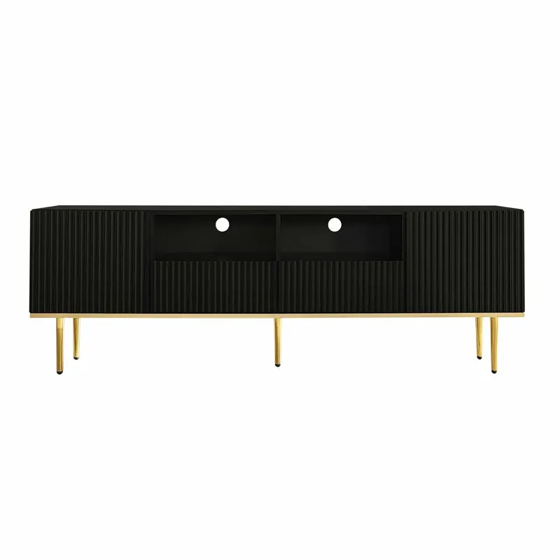 Mueble para TV moderno - con 2 puertas y 2 cajones - patas de metal - Negro