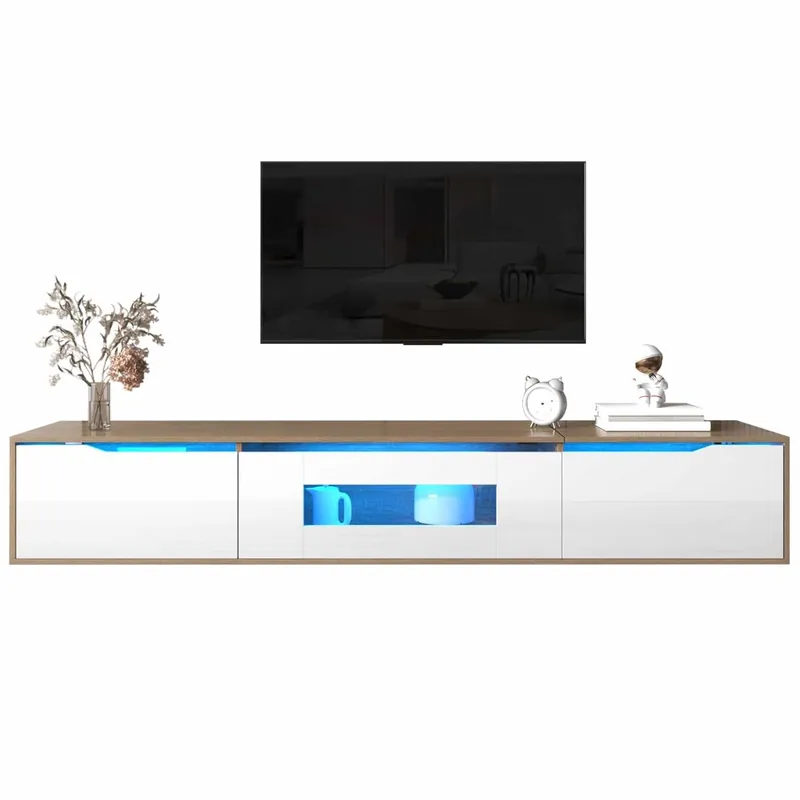 Mueble TV - Características en blanco brillo con luz LED cambiante - Blanco