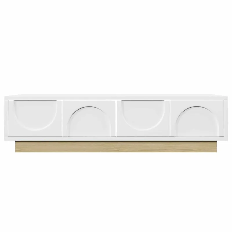 Mueble TV moderno 175 cm - diseño minimalista curvo, veta de madera, amplio espacio de almacenamiento y gestión de cables - blanco