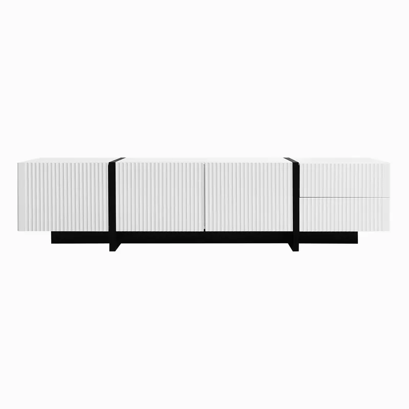 Mueble TV 190 cm - 3 puertas, 2 cajones - Blanco y Negro