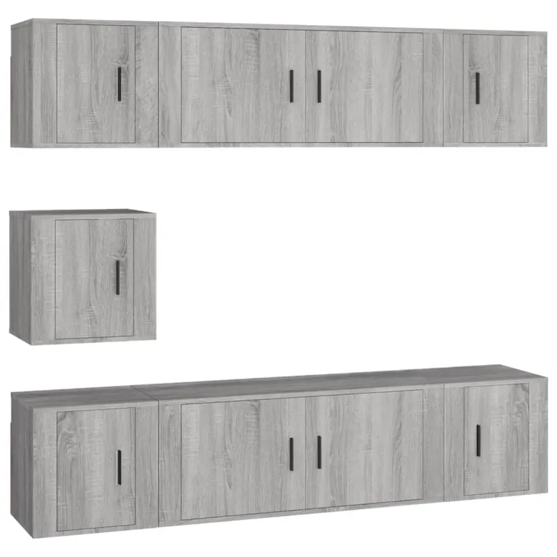 Set de muebles de TV 7 piezas madera contrachapada gris hormigón