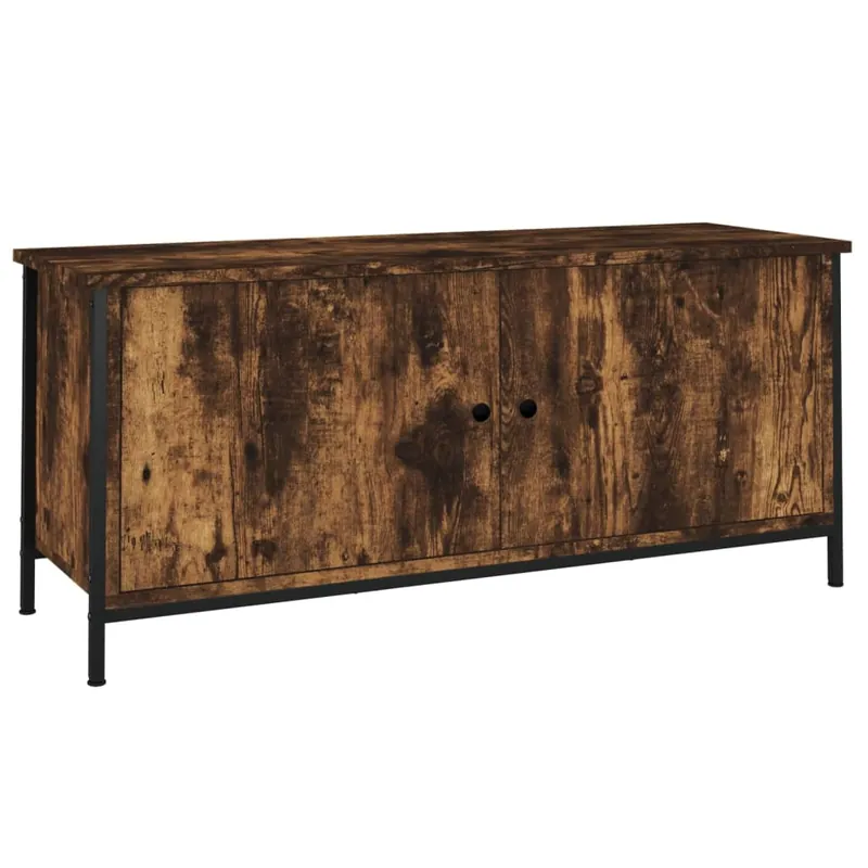 Mueble TV con puertas contrachapada roble ahumado 102x35x45 cm - Muebles