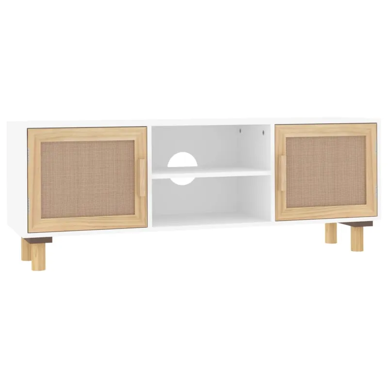 Mueble para TV madera maciza pino y ratán natural 105x30x40 cm - Muebles