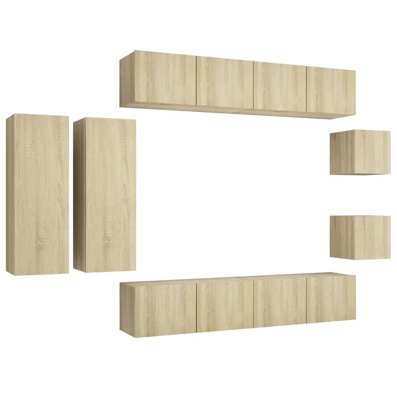 Muebles de pared de TV 8 piezas aglomerado color roble Sonoma