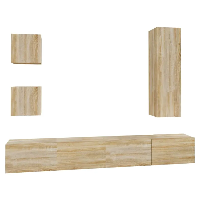 Set de muebles para TV 5 piezas madera contrachapada roble Sonoma