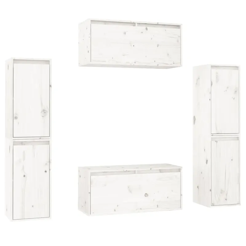 Muebles para TV 6 piezas madera maciza de pino blanco