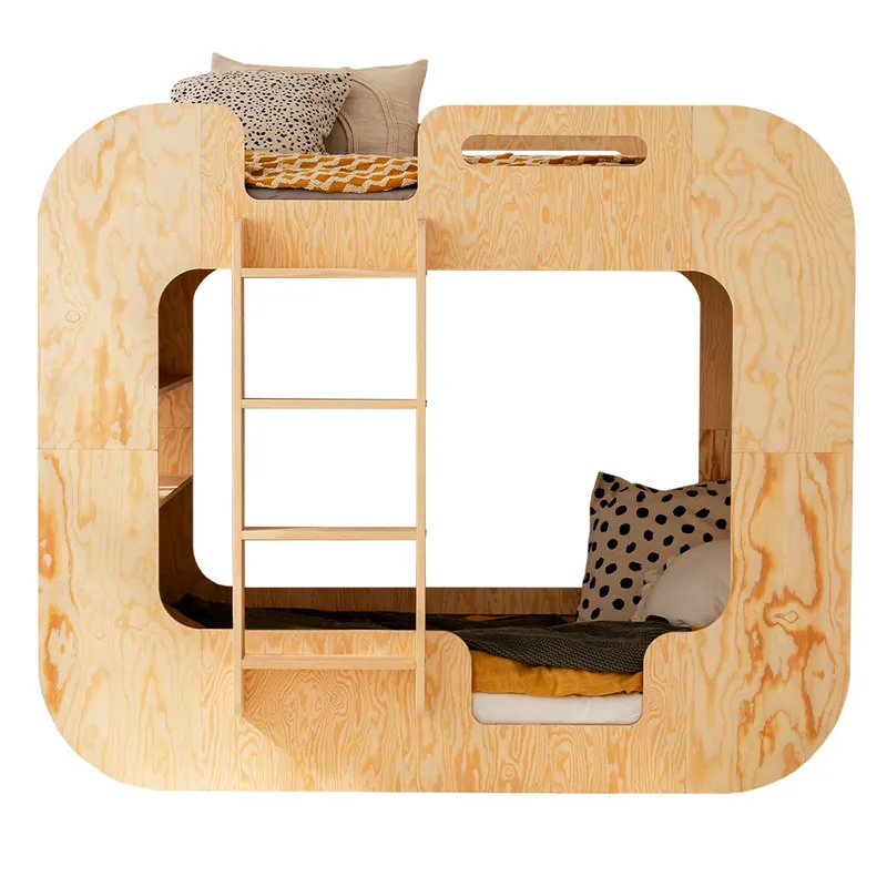 Litera 90x200 con escalera a la izquierda y somier Nadège Madera - Bebé