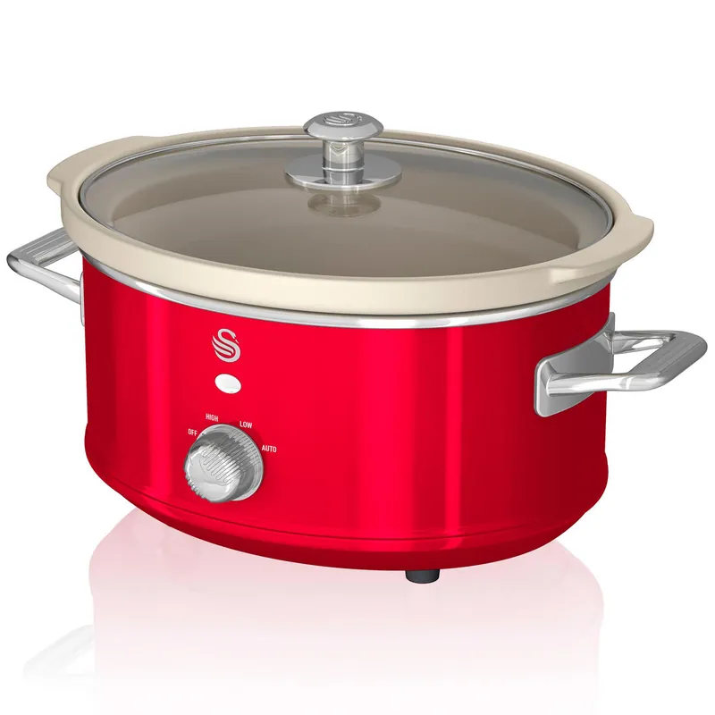 SWAN SF17021RNEU Retro Olla Cocción Lenta, 3,5L, Recipiente Extraíble Antiadherente Cerámica Libre PFOA, Vintage, 200, Rojo - Electrodomésticos