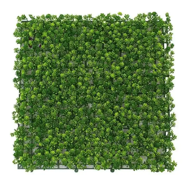 Pack de 4 planchas de jardín vertical artificial hoja redondeada verde