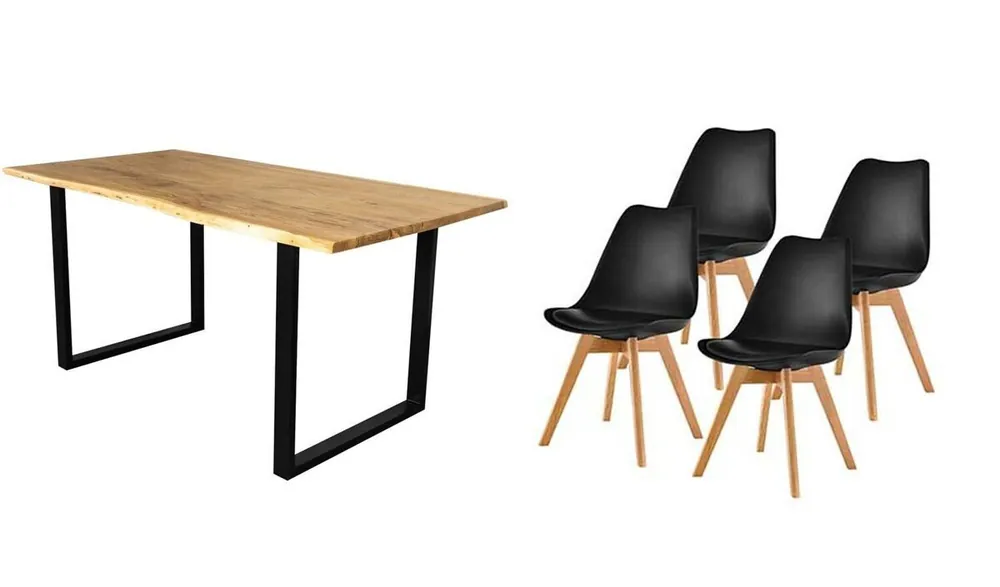 Pack Mesa de Comedor o Cocina Madera Maciza 160cm + Sillas Nordic - Muebles