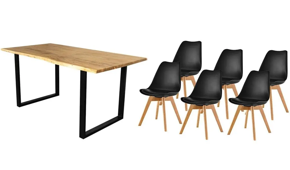 Pack Mesa de Comedor o Cocina Madera Maciza 200cm + Sillas Nordic - Muebles