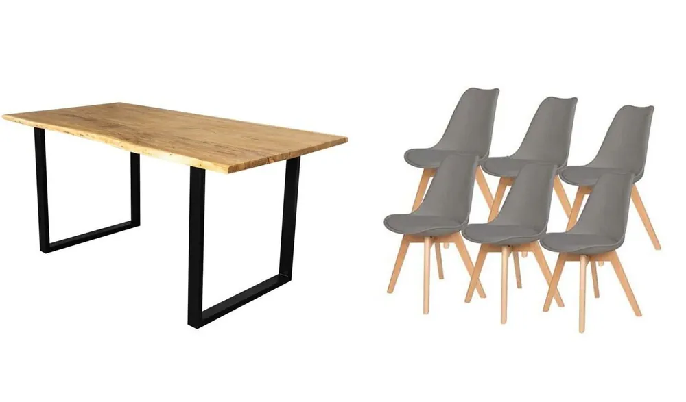 Pack Mesa de Comedor o Cocina Madera Maciza 200cm + Sillas Nordic - Muebles