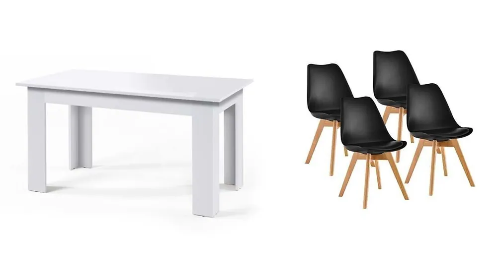 Pack Mesa Fija de Comedor o Cocina + 4 Sillas Nordic - Muebles