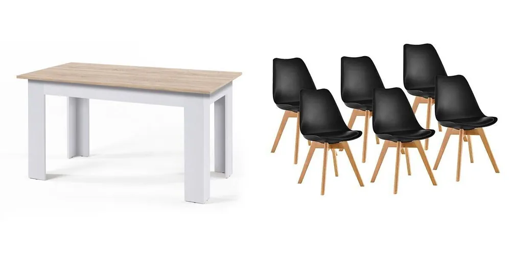 Pack Mesa Fija de Comedor o Cocina + 6 Sillas Nordic - Muebles