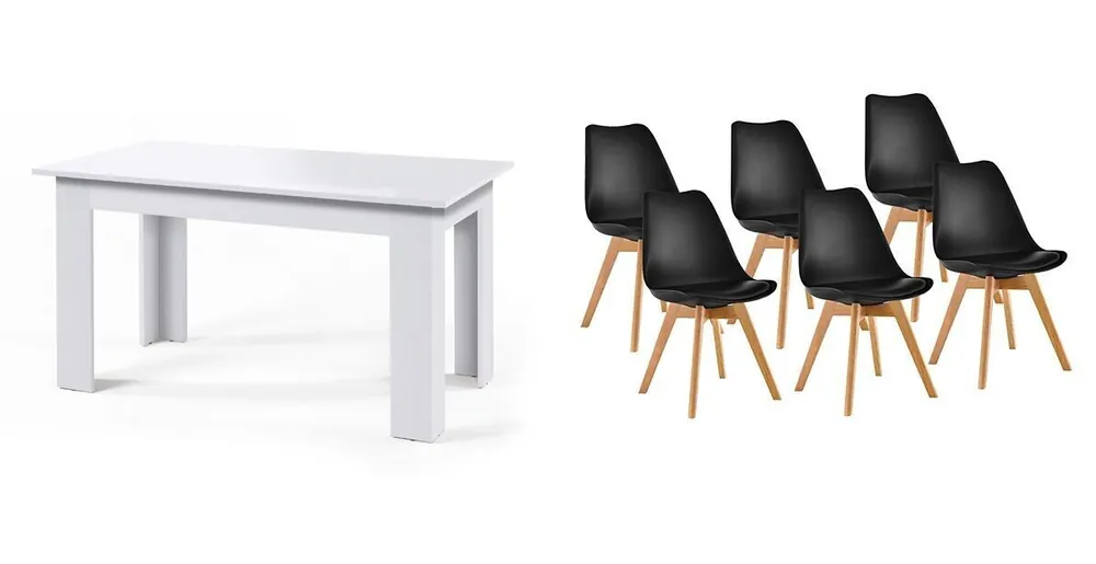 Pack Mesa Fija de Comedor o Cocina + 6 Sillas Nordic - Muebles