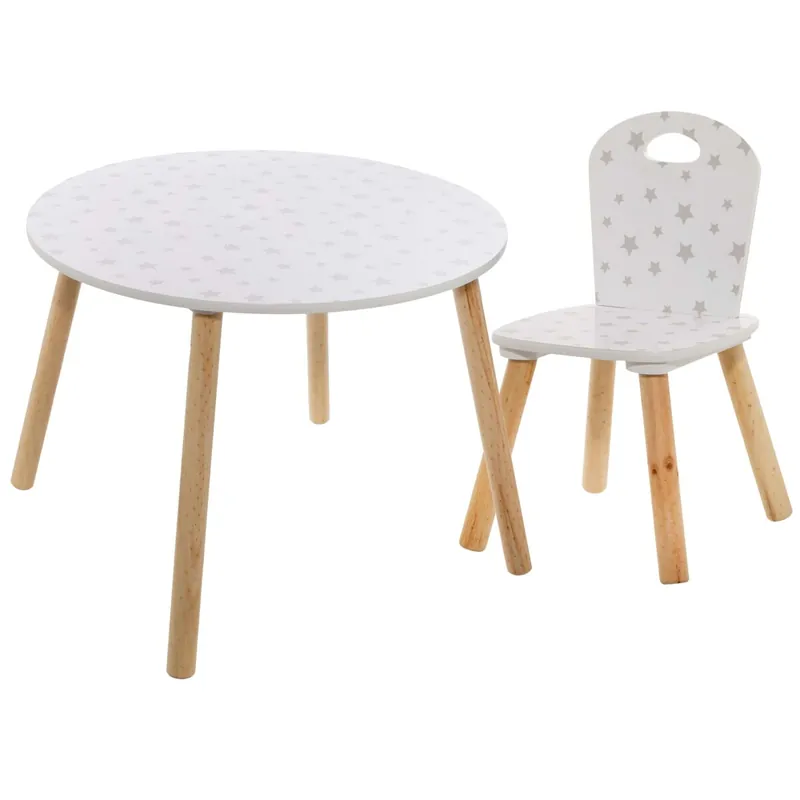 Pack Muebles Infantiles Mesa Infantil + Silla Douceur con Serigrafia de Estrellas Color Blanco