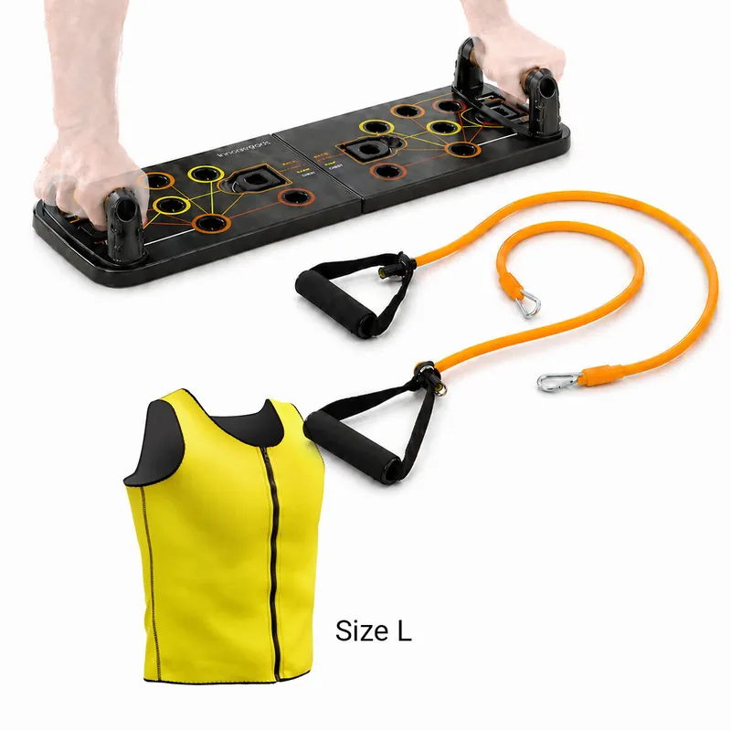 Pack Tabla de Flexiones, Bandas Elásticas y Chaleco Sauna InnovaGoods - Deporte