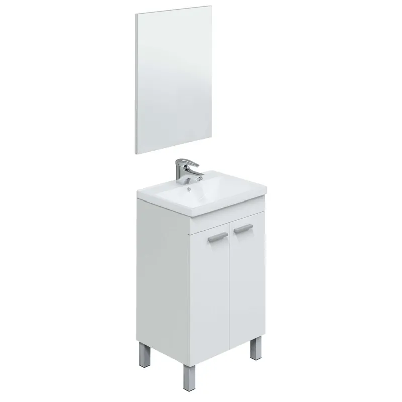 Pack de muebles de baño color blanco brillo estilo moderno (mueble baño + espejo + columna + lavabo cerámico)