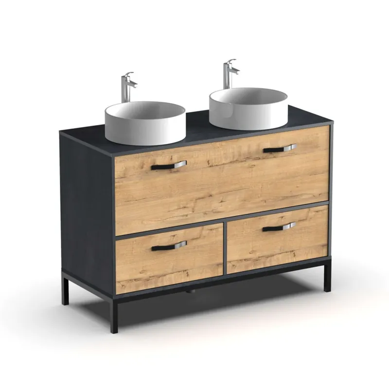 Muebles de Baño Pack Sena Roble Gold y Negro (Lavabos incluidos)