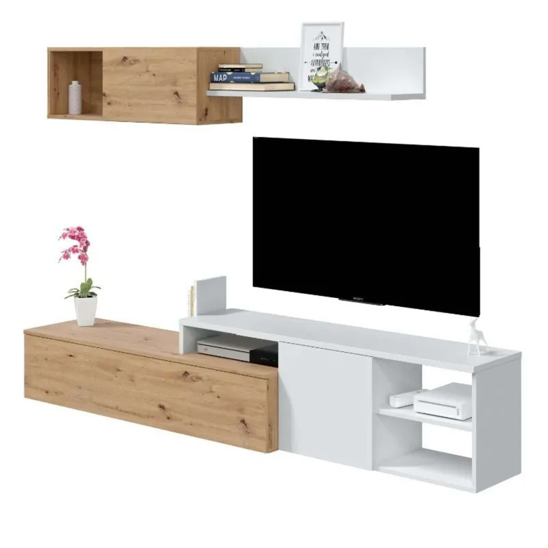 Pack muebles de salón acabado en Roble nodi y Blanco artik estilo moderno
