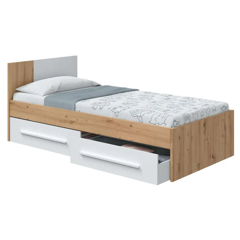 Pack muebles juvenil cama y armario en blanco mate y roble nodi diseño moderno - Descanso