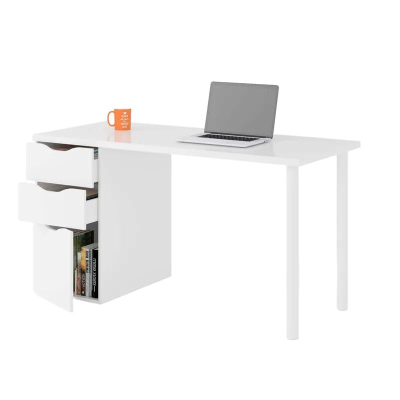 Pack de Oficina Despacho Estilo Contemporáneo en Color Blanco con 2 Estanterías y 1 Escritorio - Muebles