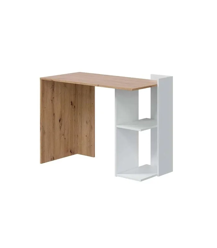 Pack Oficina Escritorio y Estantería en color blanco y roble Diseño moderno - Muebles