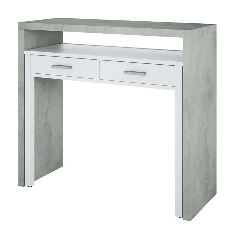 Pack Plutón Escritorio Extensible Y Estantería Moderna Salón O Despacho Color Cemento Y Blanco - Muebles