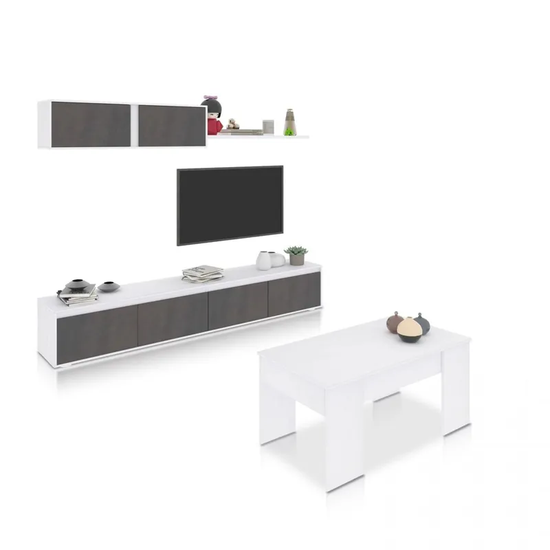 Pack salón con mesa de centro Arlet Plus V2 Blanco Artik (Blanco Mate) - Roble Canadian 200 x 43 x 41 cm