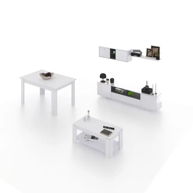 Pack salón con mesa de centro y mesa de comedor Kenzo Max V1A Blanco Brillo - Gris Antracita 200 x 46 x 41 cm
