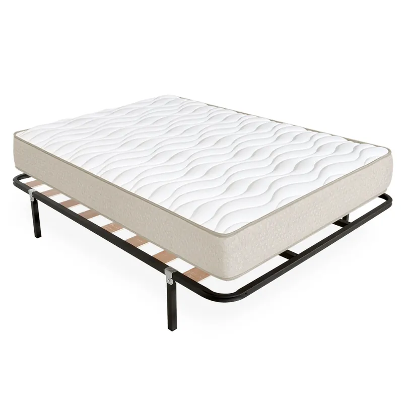 Pack somier lama ancha con Colchón viscoelástico Nova Plus 135 x 190 cm Altura 20cm Firmeza media alta Tejido Transpirable y Antiacaros - Descanso