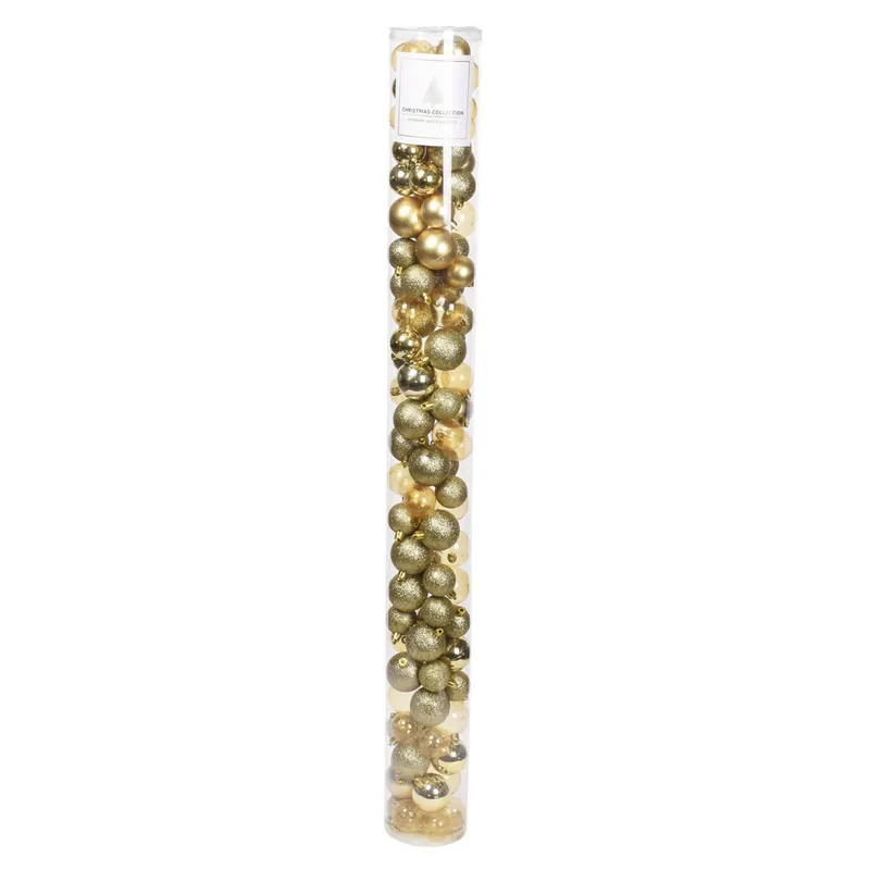 Well Home Paquete de 100 Bolas color Oro de Navidad en Tubo en diferentes Acabados y Tamaños - Decoración