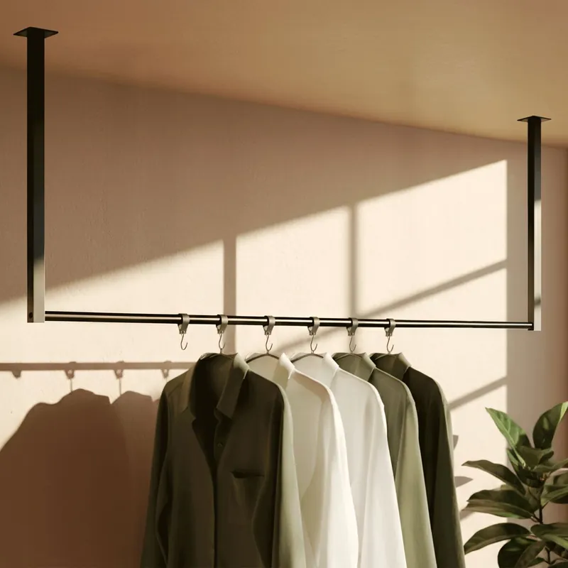Barra de colgar Fenton con 6 perchas Metal Negro 7X120X60 cm - Decoración
