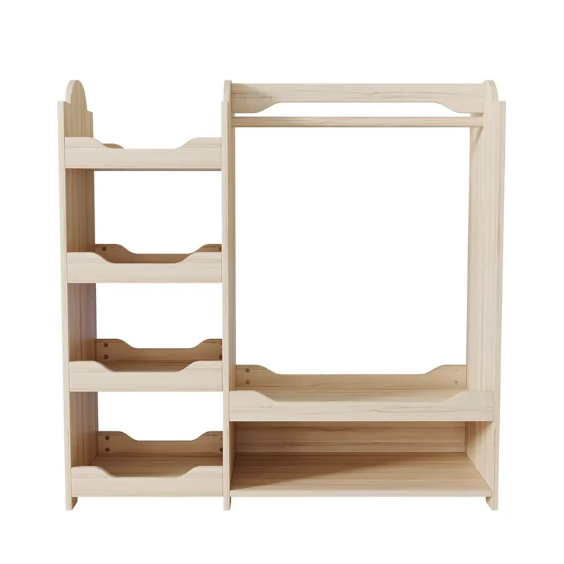 Armario infantil 110x39x110 cm - perchero y 4 estantes, almacenamiento, madera natural
