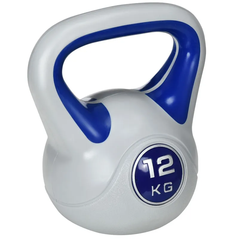 SPORTNOW Pesa Rusa 12 kg, Kettlebell Revestimiento de PU y Relleno de Arena, Mango Ancho, para Entrenamiento Culturismo, en Casa, Gimnasio, Azul Oscuro y Gris - Deporte